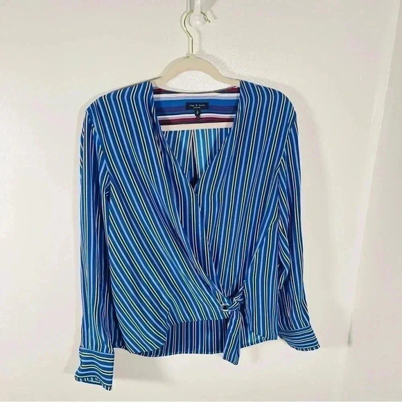 Rag & Bone Felix Pinstripe Silk Tied Blouse Small - Picture 4 of 9